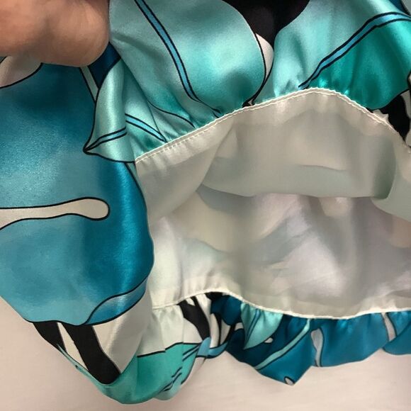 Cache Turquoise Off White Silk Tropical Leaf Pattern Strapless Mini Dress Size 2 - Picture 5 of 13